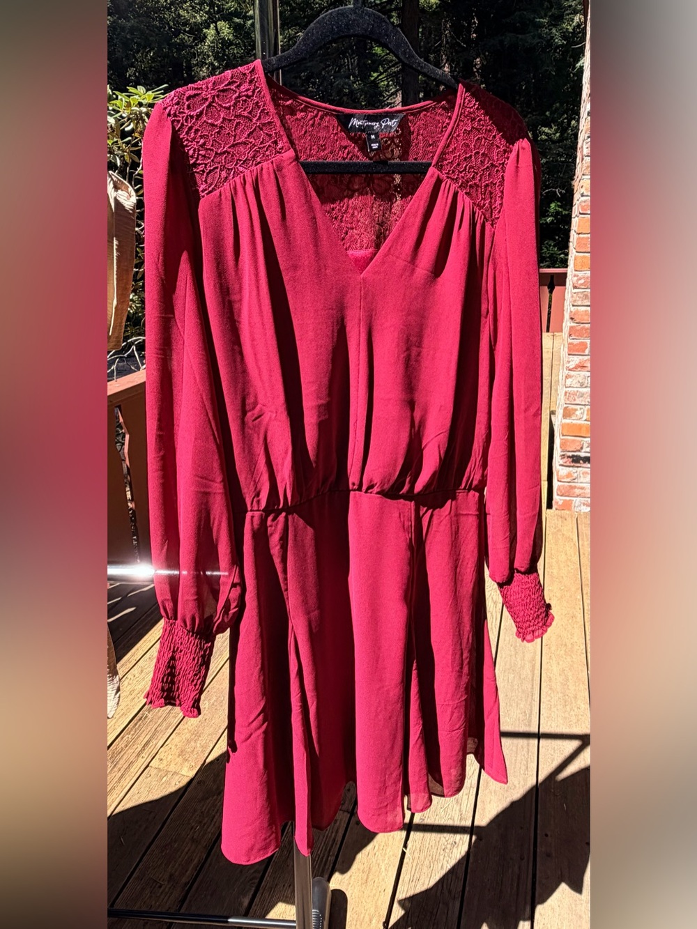Romantic Lace-Shoulder Long Sleeve Dress - Deep Berry Size Medium